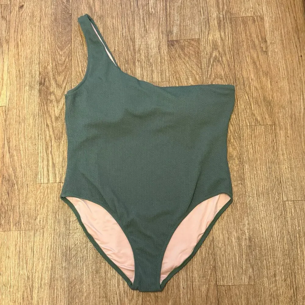 J. Crew Green Textured One-Shoulder One-Piece Size 22